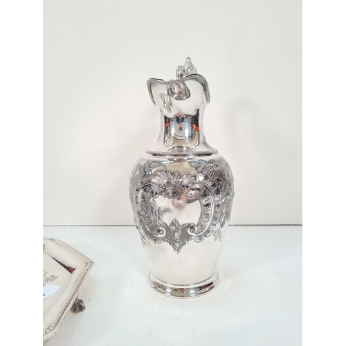 290 - Two pieces of metalware, one EPBM claret jug with acanthus leaf design and one T.W 2813 plated octag... 