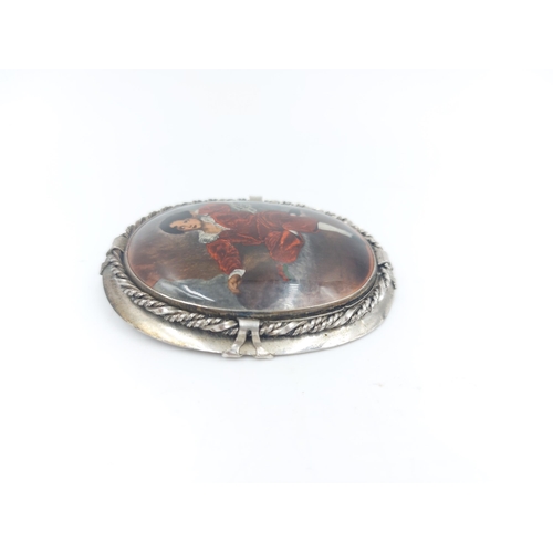 59 - A stamped sterling silver portrait brooch of 'The Red Boy' Charles William Lambton after Sir Thomas ... 