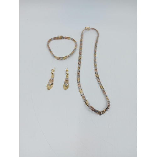 62A - Five pieces of .925 silver jewellery, three piece tri colour jewellery set comprising pair of earrin... 