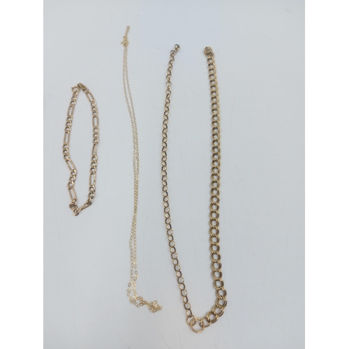 68 - Five pieces of marked and unmarked gold jewellery, one 9ct bracelet, two 9ct necklace chains and two... 