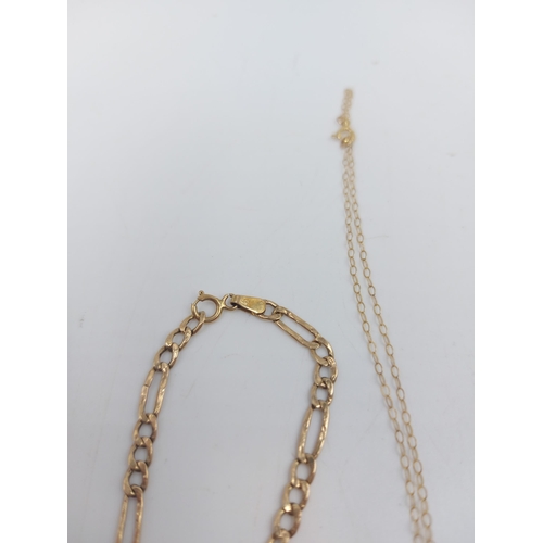 68 - Five pieces of marked and unmarked gold jewellery, one 9ct bracelet, two 9ct necklace chains and two... 