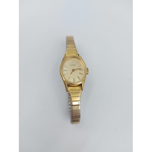 89 - Three items, one Timex gold plated ladies wristwatch, Citizen gold plated quartz ladies wristwatch a... 