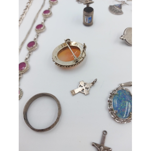 69D - A large collection of hallmarked silver jewellery to include earrings, cameo brooch, necklace pendan... 