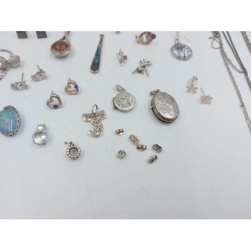 69D - A large collection of hallmarked silver jewellery to include earrings, cameo brooch, necklace pendan... 