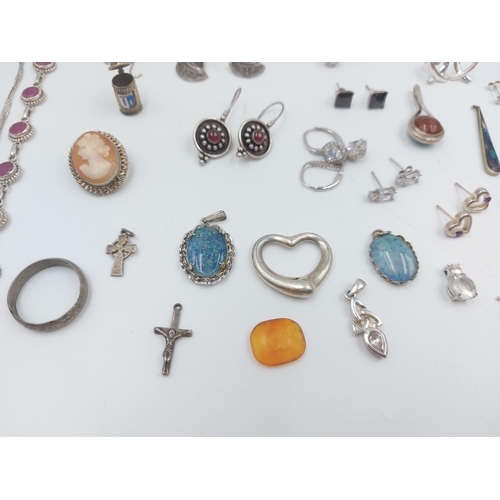 69D - A large collection of hallmarked silver jewellery to include earrings, cameo brooch, necklace pendan... 