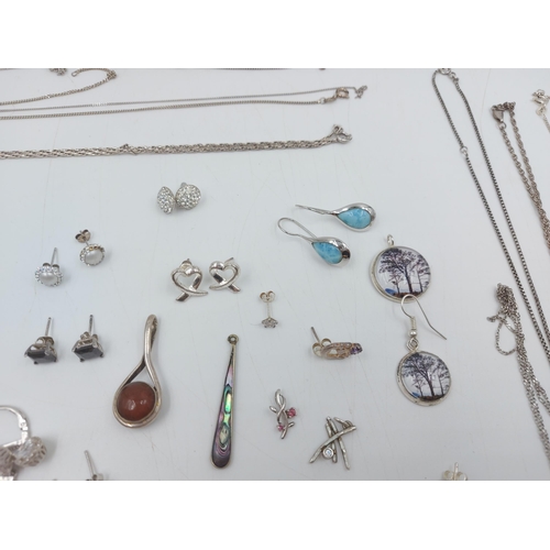 69D - A large collection of hallmarked silver jewellery to include earrings, cameo brooch, necklace pendan... 