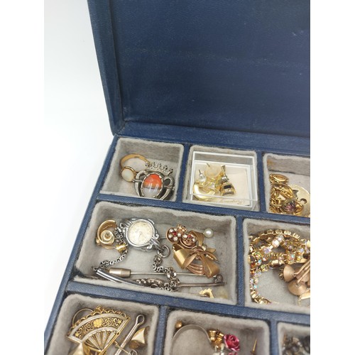 69G - A box containing assorted costume jewellery to include vintage Miracle agate brooch, vintage Bentima... 