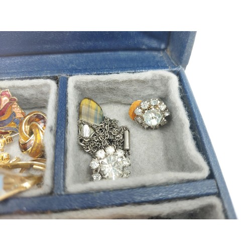 69G - A box containing assorted costume jewellery to include vintage Miracle agate brooch, vintage Bentima... 