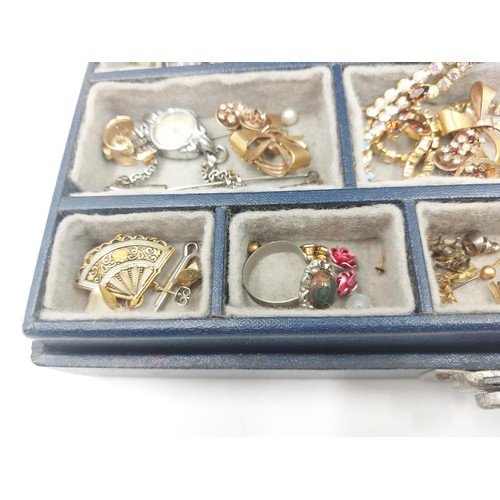 69G - A box containing assorted costume jewellery to include vintage Miracle agate brooch, vintage Bentima... 