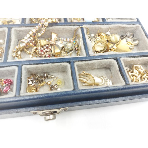 69G - A box containing assorted costume jewellery to include vintage Miracle agate brooch, vintage Bentima... 