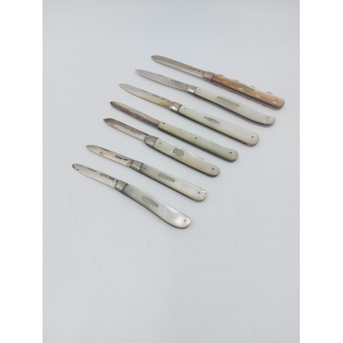 171A - Seven assorted antique and vintage hallmarked sterling silver and mother of pearl pocket knives, six... 