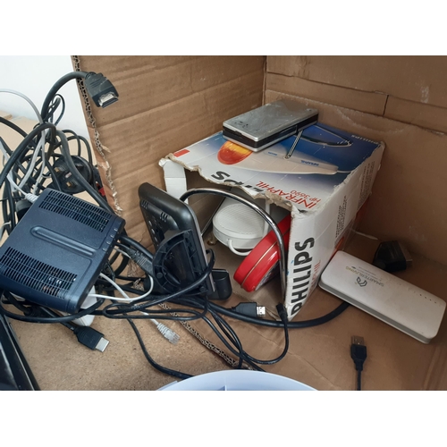 1165 - A box containing electrical items to include three Amstrad DRX890 Sky+ HD boxes, DRX595 Sky HD box, ... 