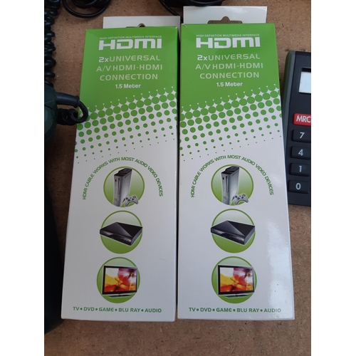 1178 - Two boxes containing vintage landline phone, two packs of two 1.5m HDMI leads, Soul Superstars 15 CD... 