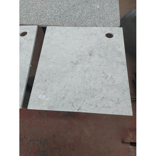 1241B - A marble top bistro/café table on black metal pedestal supports - approx. 77.5cm high x 60cm wide x ... 