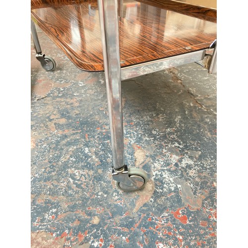 1461A - Three items, mid 20th century rosewood effect melamine and chrome two tier tea trolley, modern pine ... 