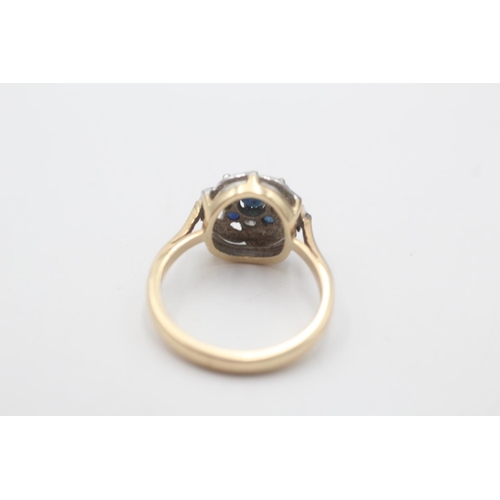 22 - A 9ct gold sapphire and diamond cluster ring, size N½ - approx. gross weight 3.4 grams