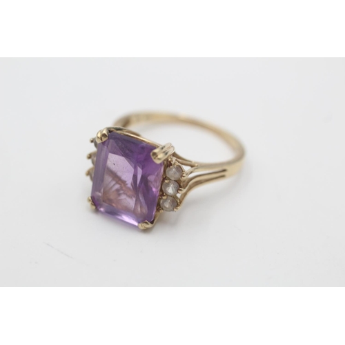 88 - A 9ct gold amethyst gemstone shouldered cocktail ring, size O½ - approx. gross weight 3.6 grams