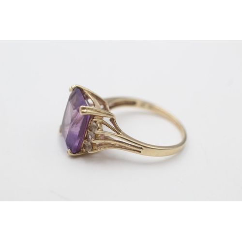 88 - A 9ct gold amethyst gemstone shouldered cocktail ring, size O½ - approx. gross weight 3.6 grams