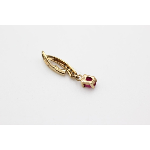 98 - Three 9ct gold gemstone items, two sapphire earrings and one ruby and diamond pendant - approx. gros... 