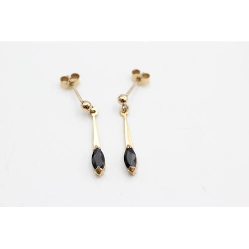 98 - Three 9ct gold gemstone items, two sapphire earrings and one ruby and diamond pendant - approx. gros... 