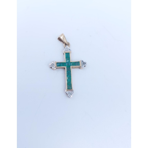 105A - Four items of 9ct gold and gemstone jewellery, one emerald and diamond cross pendant - approx. gross... 