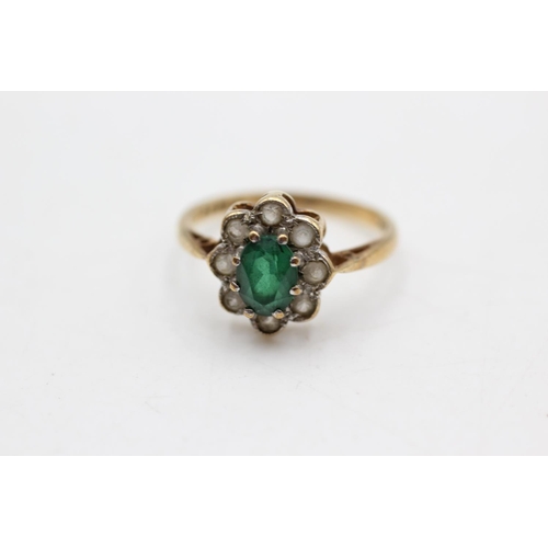 56 - A hallmarked London 9ct gold synthetic spinel and clear gemstone cluster ring, size  N½ - approx. gr... 