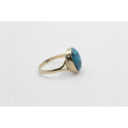 78 - A hallmarked London 9ct gold turquoise cocktail ring, size R - approx. gross weight 3 grams