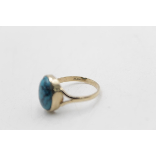 78 - A hallmarked London 9ct gold turquoise cocktail ring, size R - approx. gross weight 3 grams