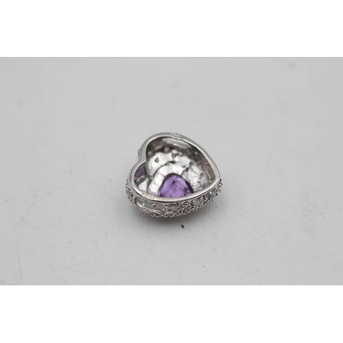 87 - Two 9ct yellow and white gold amethyst and diamond pendants, one heart and one teardrop - approx. gr... 