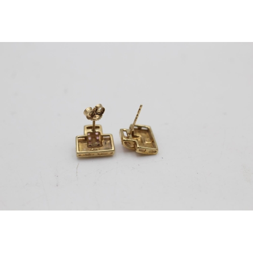 94 - A pair of 9ct gold pink topaz Greek key motif earrings - approx. gross weight 2.4 grams