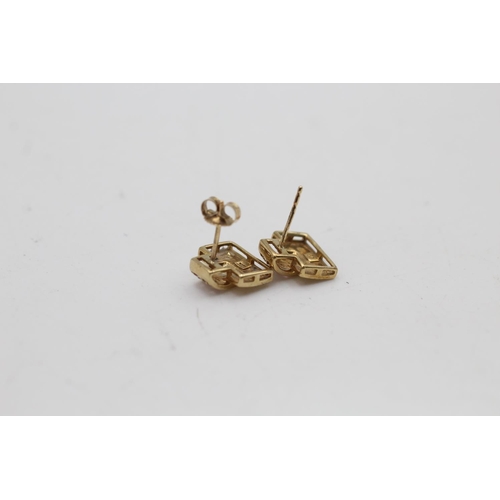 94 - A pair of 9ct gold pink topaz Greek key motif earrings - approx. gross weight 2.4 grams