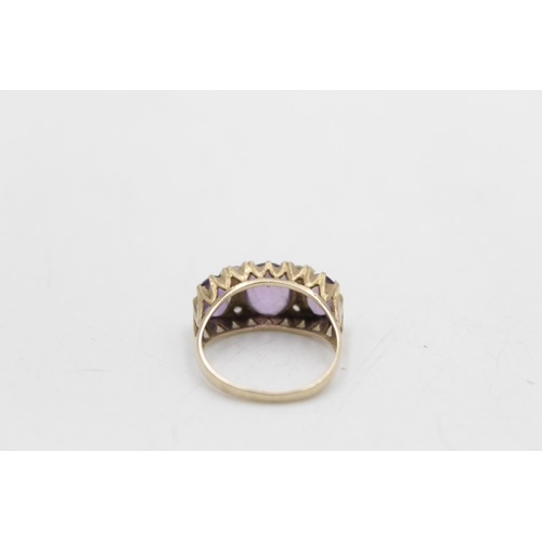 97 - A hallmarked London 9ct gold amethyst and clear gemstone gypsy ring, size P - approx. gross weight 4... 