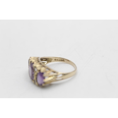 97 - A hallmarked London 9ct gold amethyst and clear gemstone gypsy ring, size P - approx. gross weight 4... 