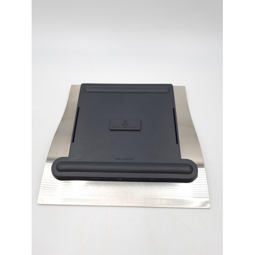 149 - A boxed Georg Jensen Wave stainless steel and rubber desk box - approx. 15cm x 15cm