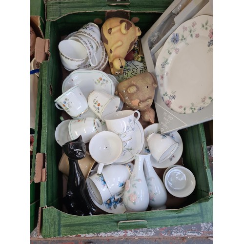 1583A - Three boxes containing a large collection of assorted ceramics to include Wedgwood and Royal Doulton... 