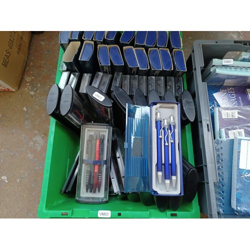 1615 - Three boxes of new stationary, one containing pen sets, one containing telephone message duplicate p... 