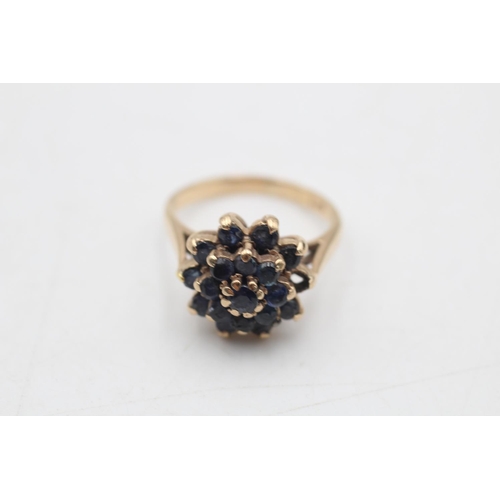 80 - A 9ct gold sapphire double halo dress ring, size L - approx. gross weight 4.7 grams