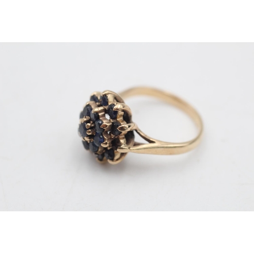 80 - A 9ct gold sapphire double halo dress ring, size L - approx. gross weight 4.7 grams