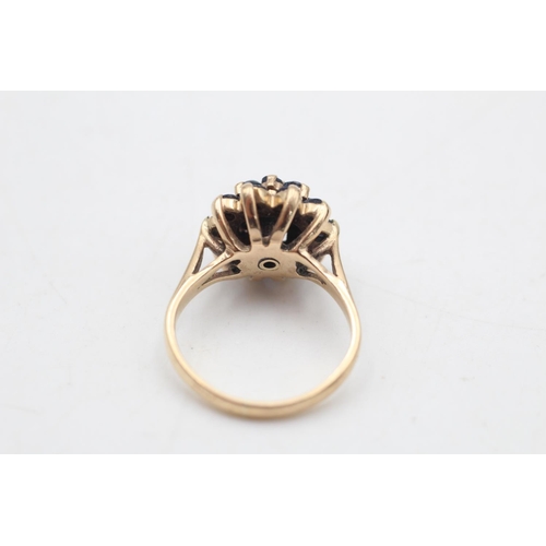 80 - A 9ct gold sapphire double halo dress ring, size L - approx. gross weight 4.7 grams