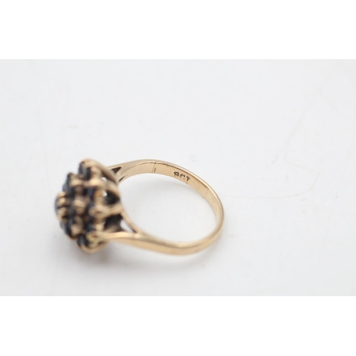 80 - A 9ct gold sapphire double halo dress ring, size L - approx. gross weight 4.7 grams