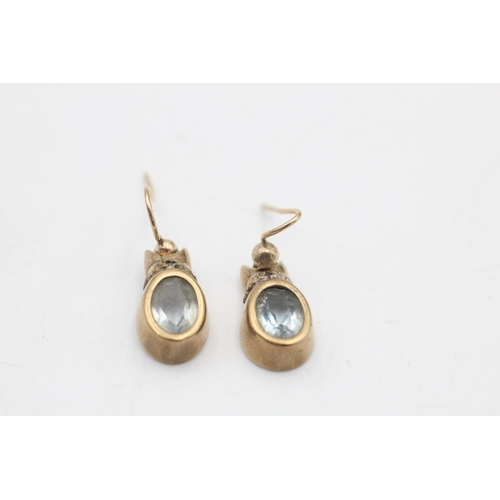88 - A pair of vintage 9ct gold topaz and diamond drop earrings - approx. gross weight 2.7 grams