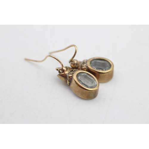 88 - A pair of vintage 9ct gold topaz and diamond drop earrings - approx. gross weight 2.7 grams