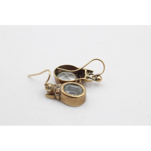 88 - A pair of vintage 9ct gold topaz and diamond drop earrings - approx. gross weight 2.7 grams