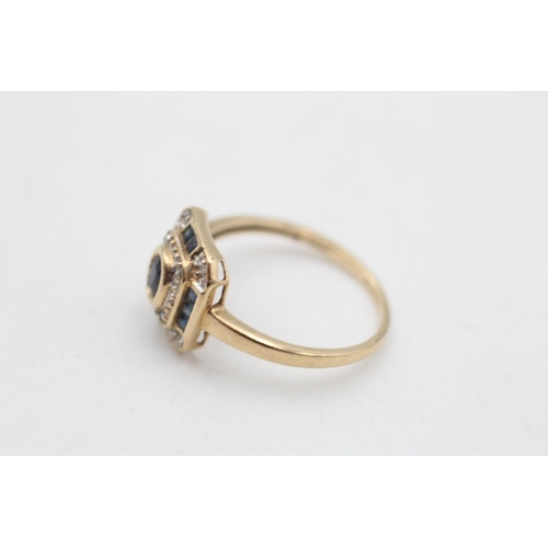 92 - A 9ct gold sapphire and diamond double square halo dress ring, size M½ - approx. gross weight 2.1 gr... 