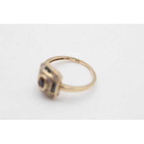 92 - A 9ct gold sapphire and diamond double square halo dress ring, size M½ - approx. gross weight 2.1 gr... 