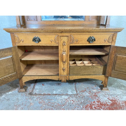 1135 - An Art Nouveau oak mirror back sideboard - approx. 167.5cm high x 151cm wide x 55.5cm deep