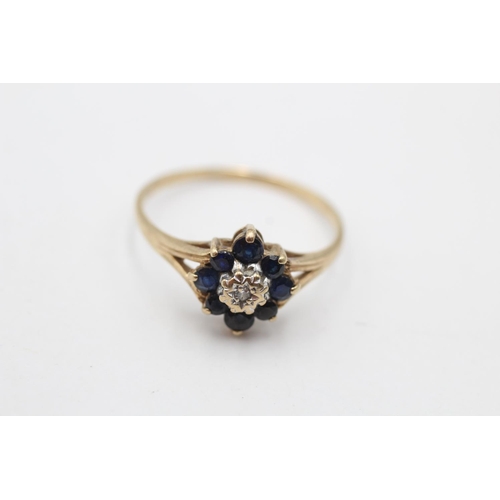 10 - A 9ct gold sapphire and diamond cluster ring, size S - approx. gross weight 2 grams