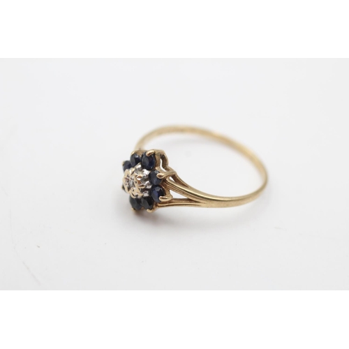 10 - A 9ct gold sapphire and diamond cluster ring, size S - approx. gross weight 2 grams