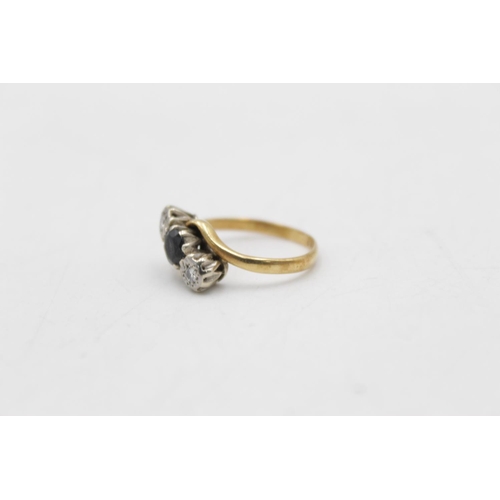 101 - A hallmarked Birmingham 18ct gold diamond and sapphire trilogy ring, size K - approx. gross weight 3... 