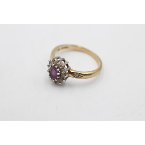 124 - A 9ct gold vintage amethyst and clear gemstone dress ring, size N½ - approx. gross weight 2.5 grams